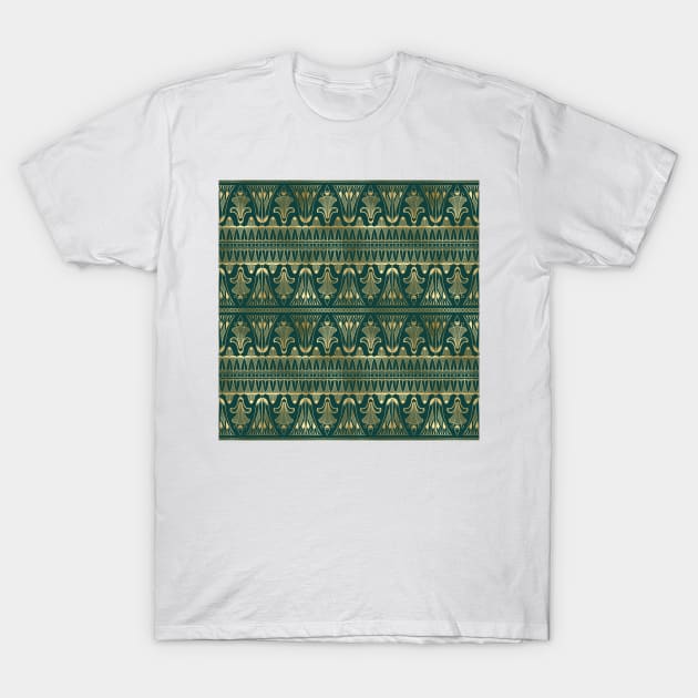 Teal and Gold Vintage Art Deco Egg and Dart Frieze Pattern T-Shirt by podartist